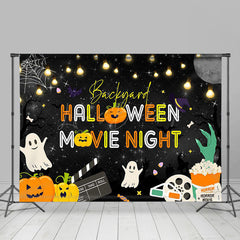 Lofaris Bats Popcorn Black Halloween Movie Night Backdrop