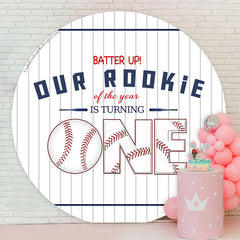 Lofaris Batter Up Our Rookie Sports Round 1st Birthday Backdrop