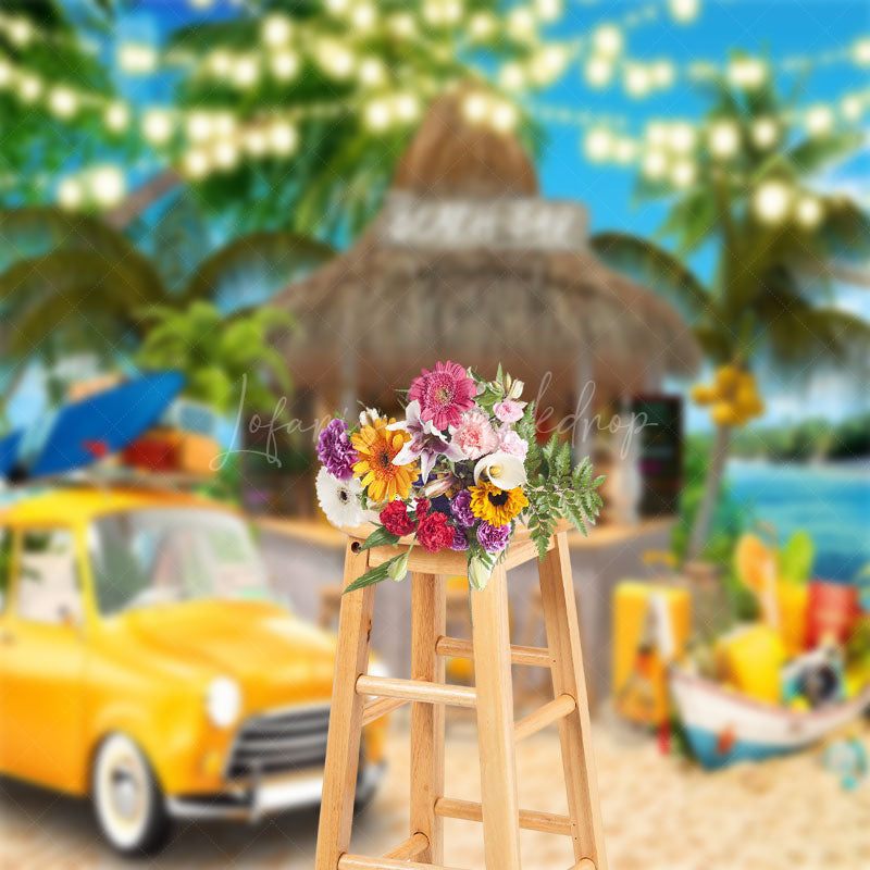 Lofaris Beach Bar Holiday Yellow Car Tree Summer Backdrop