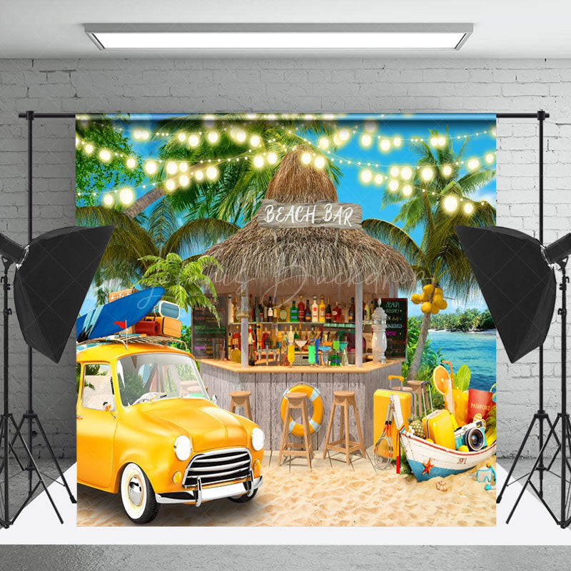 Lofaris Beach Bar Holiday Yellow Car Tree Summer Backdrop