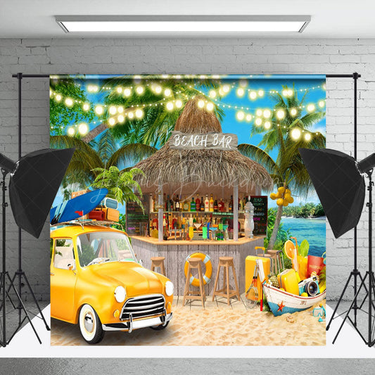 Lofaris Beach Bar Holiday Yellow Car Tree Summer Backdrop