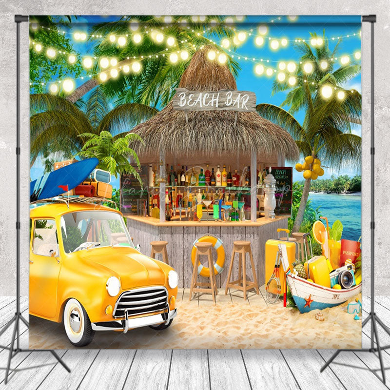 Lofaris Beach Bar Holiday Yellow Car Tree Summer Backdrop