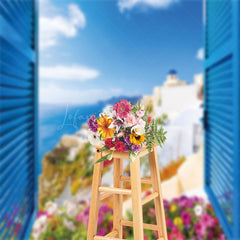 Lofaris Beach Floral Window Scenery Spring Photo Backdrop