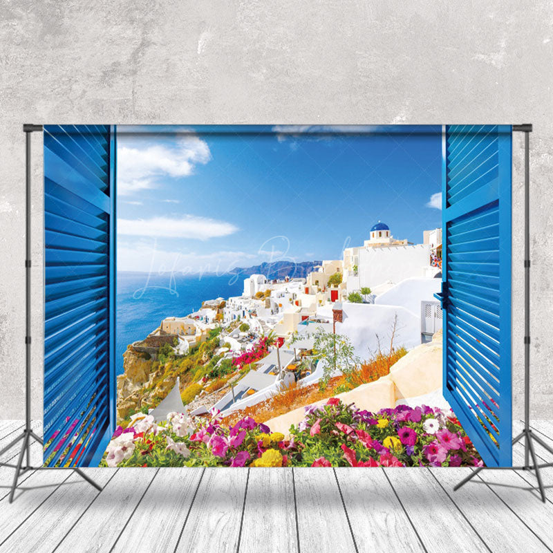 Lofaris Beach Floral Window Scenery Spring Photo Backdrop