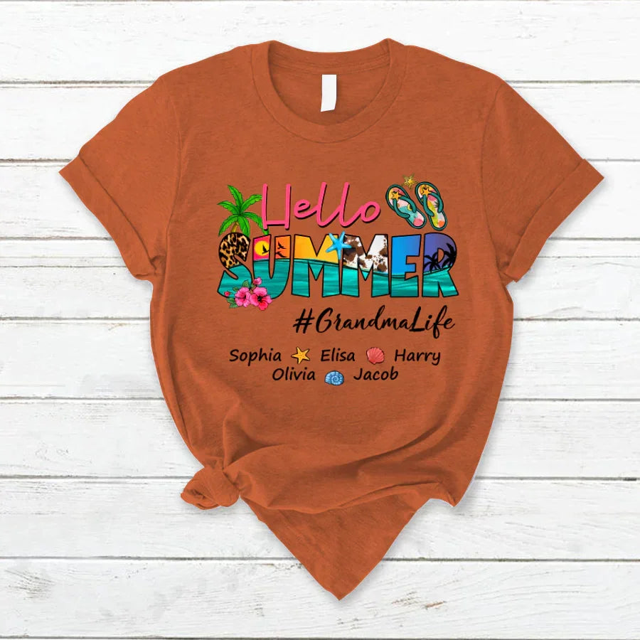 Lofaris Beach Hello Summer GrandmaLife Kids Custom T - Shirt