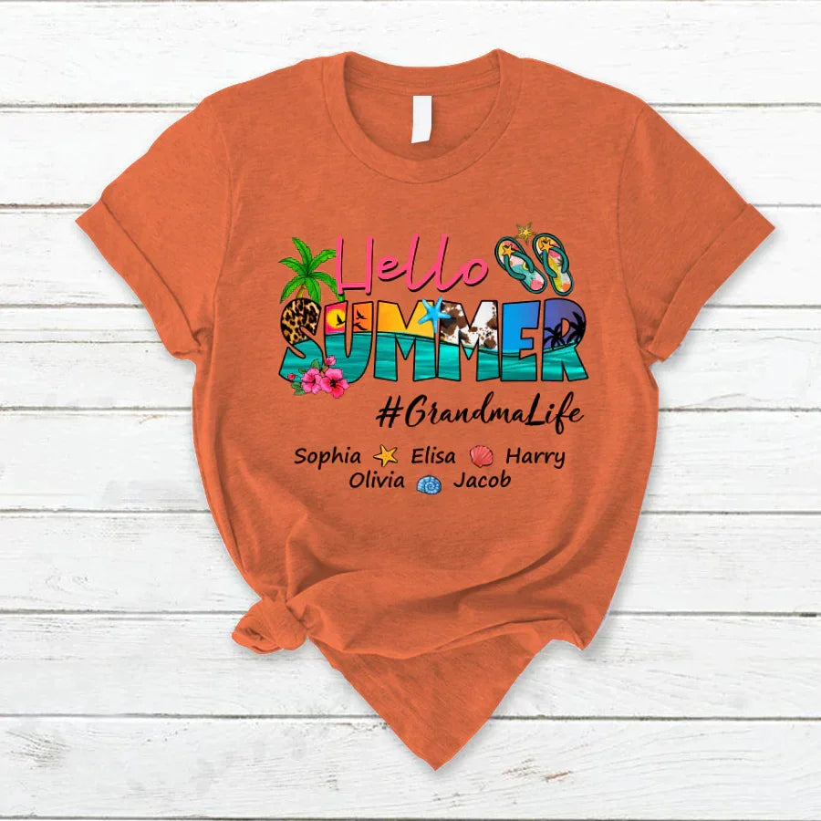 Lofaris Beach Hello Summer GrandmaLife Kids Custom T - Shirt