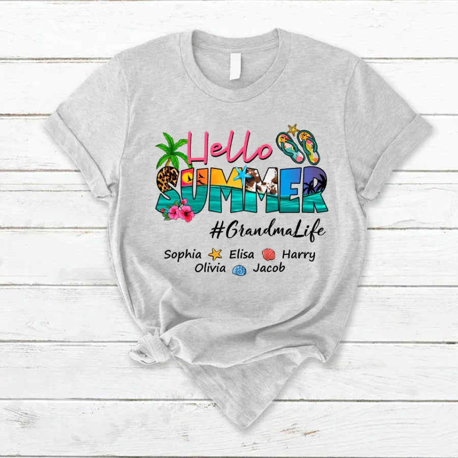 Lofaris Beach Hello Summer GrandmaLife Kids Custom T - Shirt