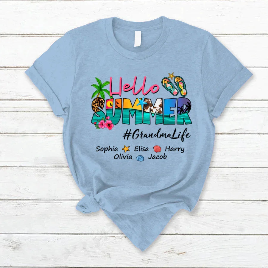 Lofaris Beach Hello Summer GrandmaLife Kids Custom T - Shirt