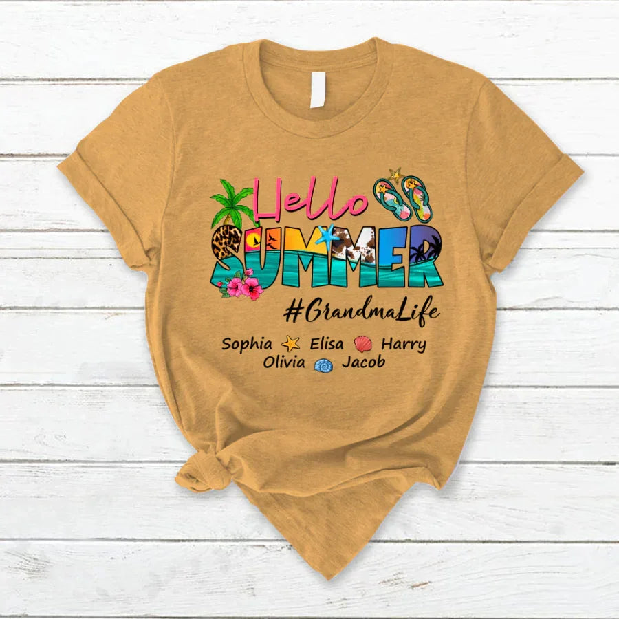 Lofaris Beach Hello Summer GrandmaLife Kids Custom T - Shirt
