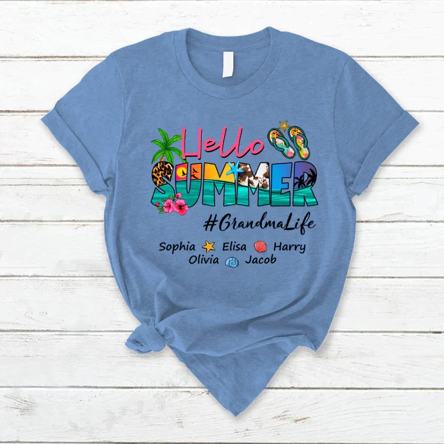 Lofaris Beach Hello Summer GrandmaLife Kids Custom T - Shirt