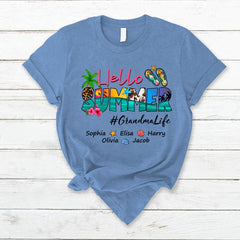 Lofaris Beach Hello Summer GrandmaLife Kids Custom T - Shirt