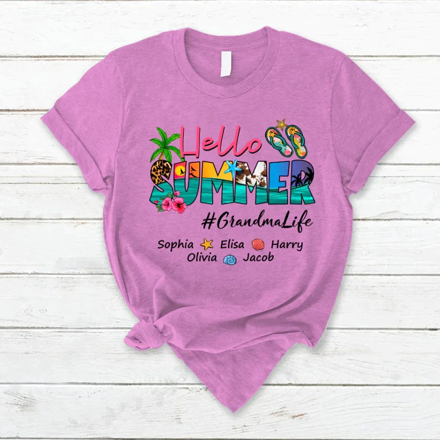 Lofaris Beach Hello Summer GrandmaLife Kids Custom T - Shirt