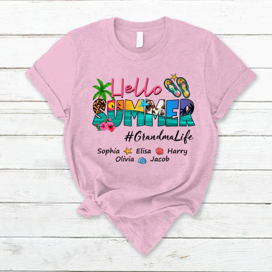 Lofaris Beach Hello Summer GrandmaLife Kids Custom T - Shirt