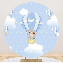 Lofaris Bear Blue Air Balloon Dot Round Baby Shower Backdrop
