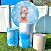 Lofaris Bear Blue Bokeh Baby Shower Round Backdrop Kit for Boy