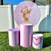 Lofaris Bear Pink Bokeh Baby Shower Round Backdrop Kit for Girl