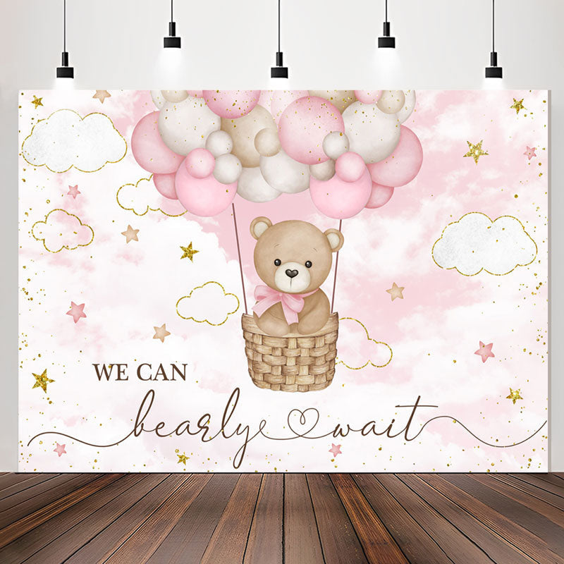 Lofaris Bearly Wait Teddy Bear Pink Cloud Baby Shower Backdrop