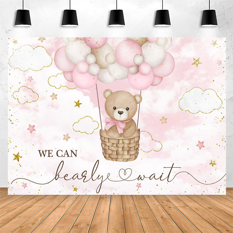 Lofaris Bearly Wait Teddy Bear Pink Cloud Baby Shower Backdrop