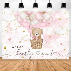 Lofaris Bearly Wait Teddy Bear Pink Cloud Baby Shower Backdrop