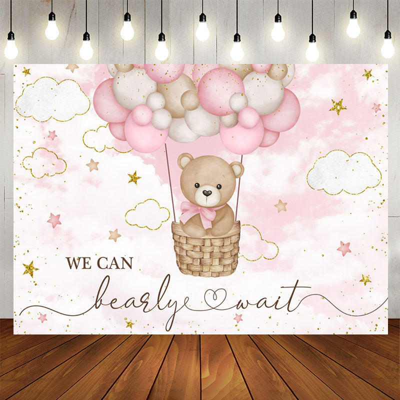 Lofaris Bearly Wait Teddy Bear Pink Cloud Baby Shower Backdrop