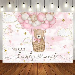 Lofaris Bearly Wait Teddy Bear Pink Cloud Baby Shower Backdrop