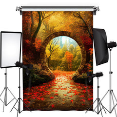 Lofaris Beautiful Autumn Scenery Maple Leaf Portal Backdrop