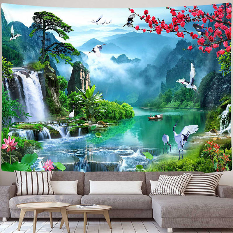 Lofaris Beautiful Chinese Landscape Scenery Crane Tapestry
