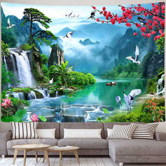 Lofaris Beautiful Chinese Landscape Scenery Crane Tapestry