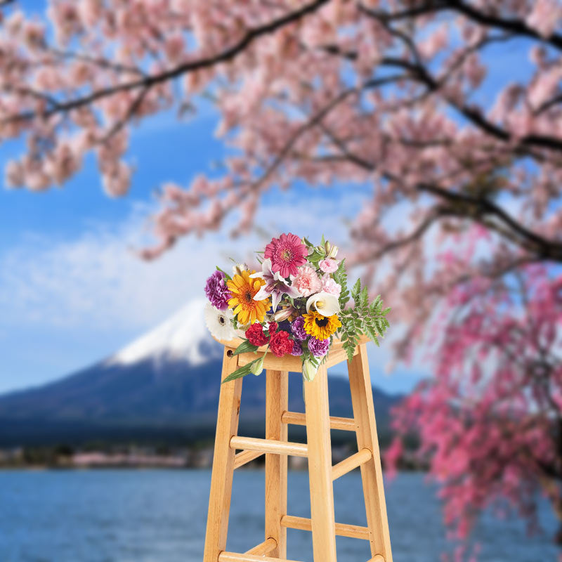 Lofaris Beautiful Mount Fuji Cherry Blossoms Spring Backdrop