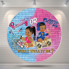 Lofaris Beauty Or Beats Gender Reveal Round Party Backdrop