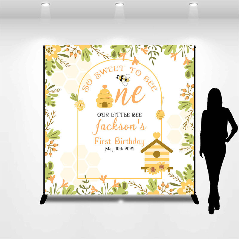 Lofaris Bees Floral Leaf Spring Custom 1st Birthday Backdrop
