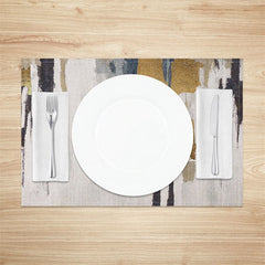 Lofaris Beige Black Gold Abstract Fabric Set Of 4 Placemats