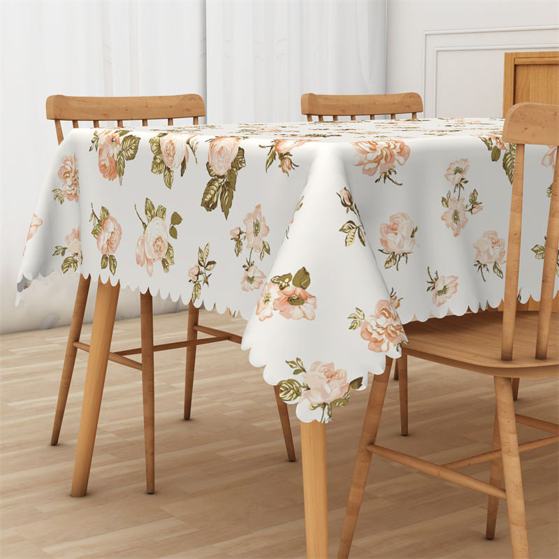 Lofaris Beige Elegant Flower Rectangle Tablecloth for Kitchen