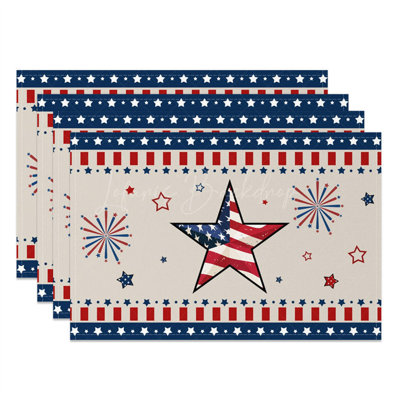 Lofaris Beige Red Blue Usa Flag Stars Set Of 4 Placemats