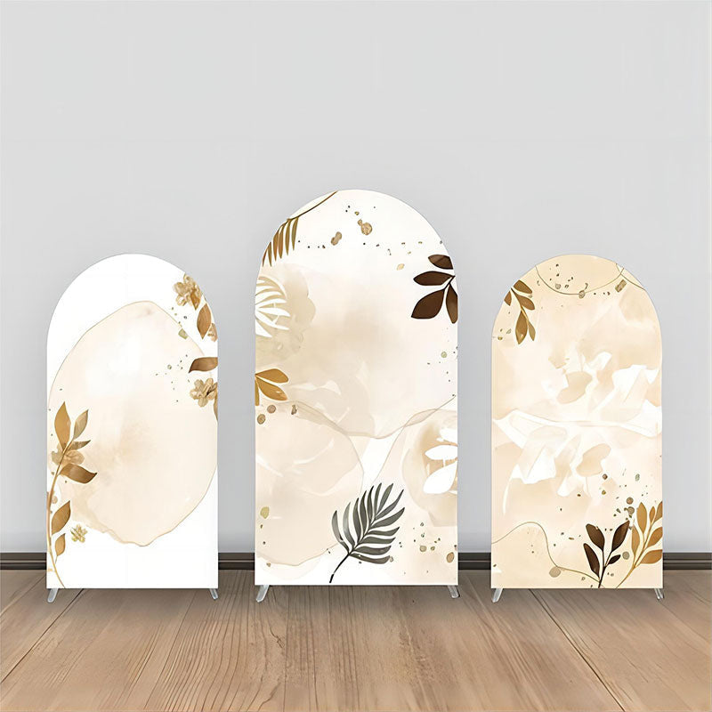 Lofaris Beige Watercolor Brown Leaves Arch Backdrop Kit