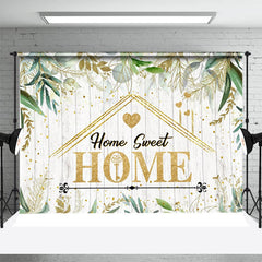 Lofaris Beige Wood Gold Green Leaf Dot Housewarming Backdrop