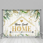 Lofaris Beige Wood Gold Green Leaf Dot Housewarming Backdrop