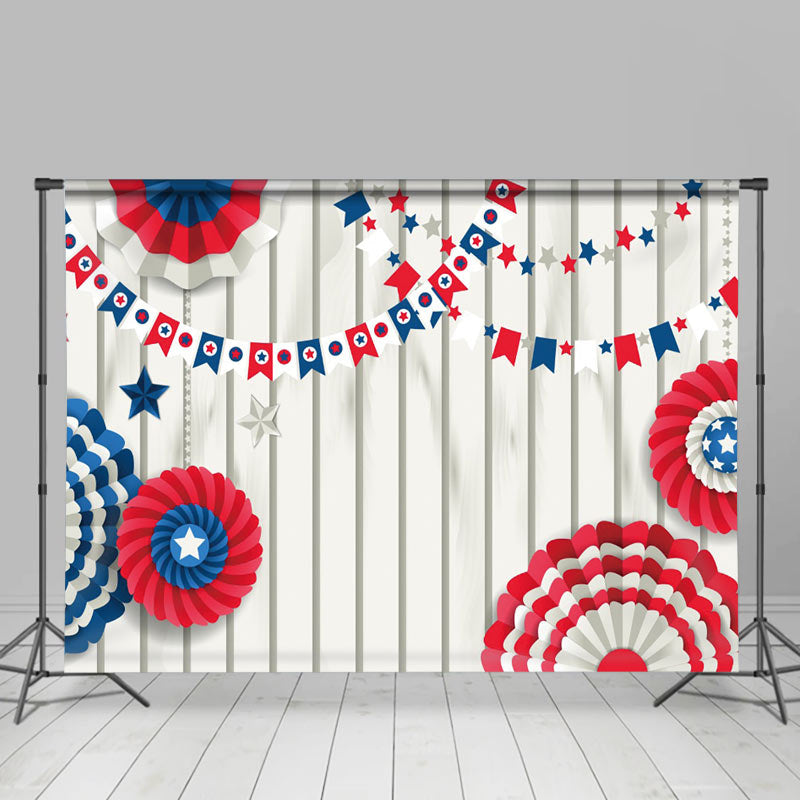 Lofaris Beige Wood Paper Floral Independence Day Backdrop