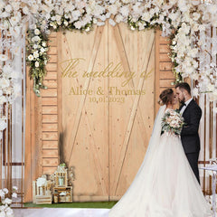 Lofaris Beige Wooden Door With White Flowers Wedding Backdrop