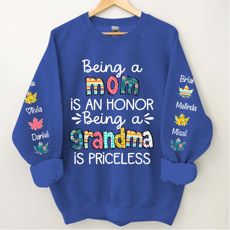 Lofaris Being A Mom Is An Honor Grandma Priceless Custom Nickname and Kids Name CTH01 Sweatshirt
