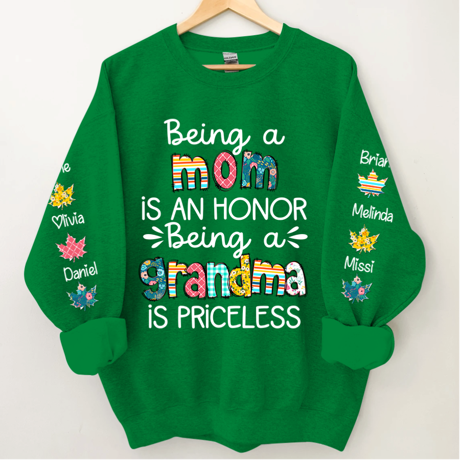 Lofaris Being A Mom Is An Honor Grandma Priceless Custom Nickname and Kids Name CTH01 Sweatshirt