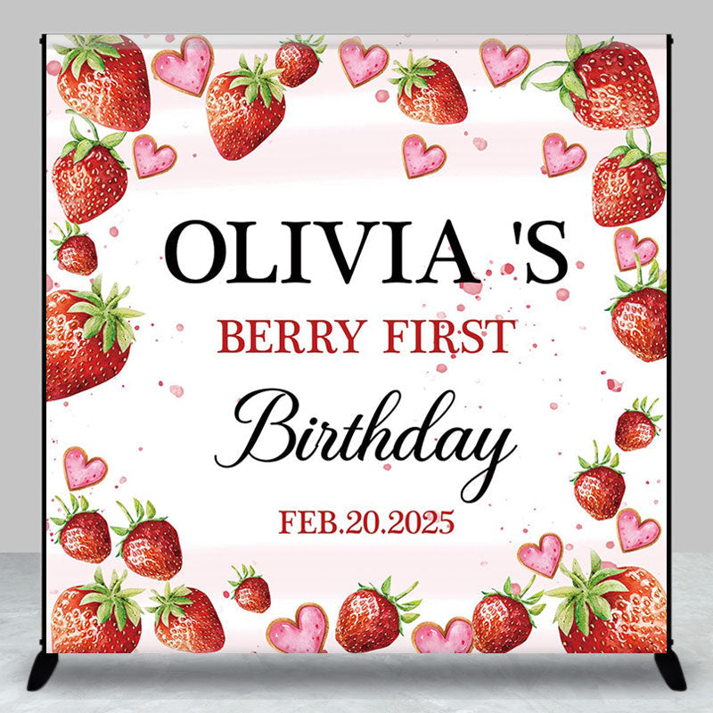 Lofaris Berry Sweet First Personalized Birthday Backdrop