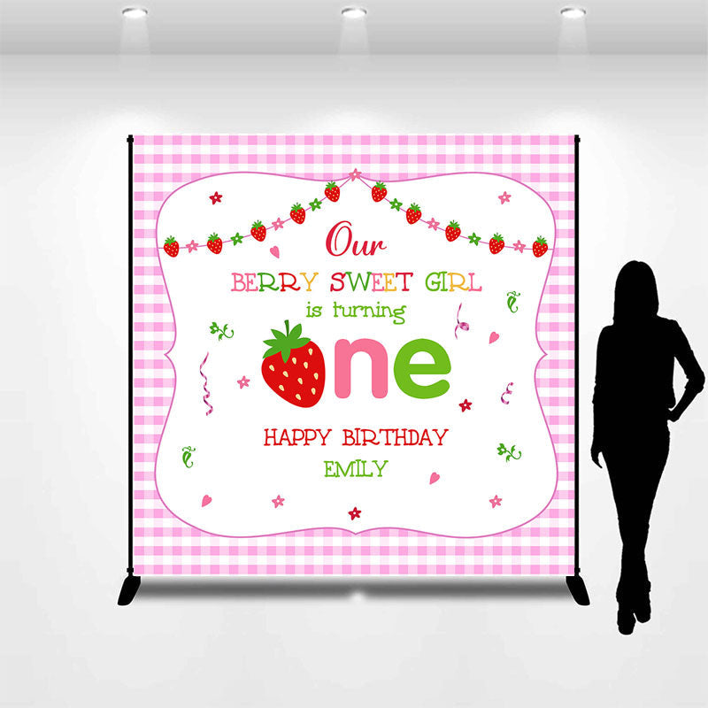 Lofaris Berry Sweet Girl Plaid Custom 1st Birthday Backdrop
