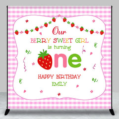 Lofaris Berry Sweet Girl Plaid Custom 1st Birthday Backdrop