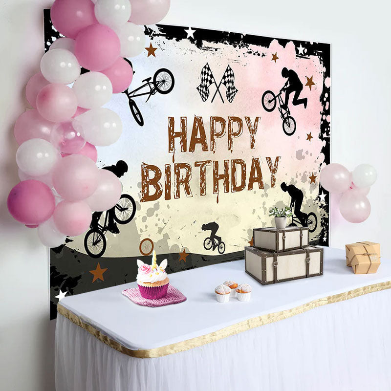 Lofaris Bicycle Race Star Black Ink Paint Birthday Backdrop