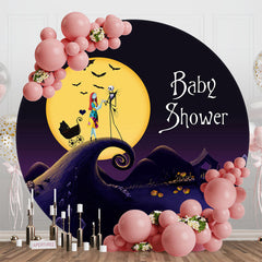 Lofaris Big Moon Bats Halloween Round Baby Shower Backdrop