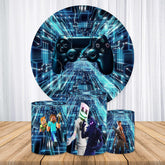 Lofaris Black And Blue Games Round Boys Birthday Backdrop Kit