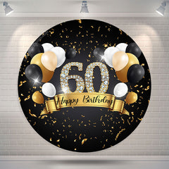 Lofaris Black And Gold Balloons Circle 60th Birthday Backdrop