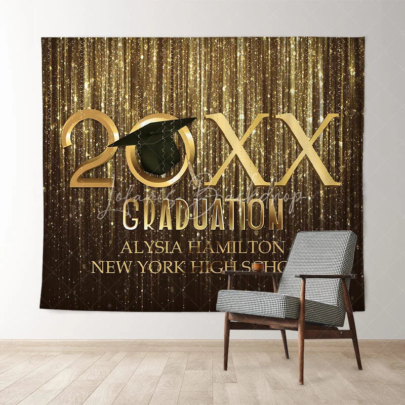 Lofaris Brown And Gold Glitter Class Of 2022 Graduation Backdrop