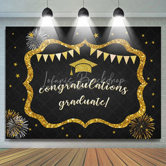 Lofaris Black And Gold Glitter Congratulation Graduate Backdrop